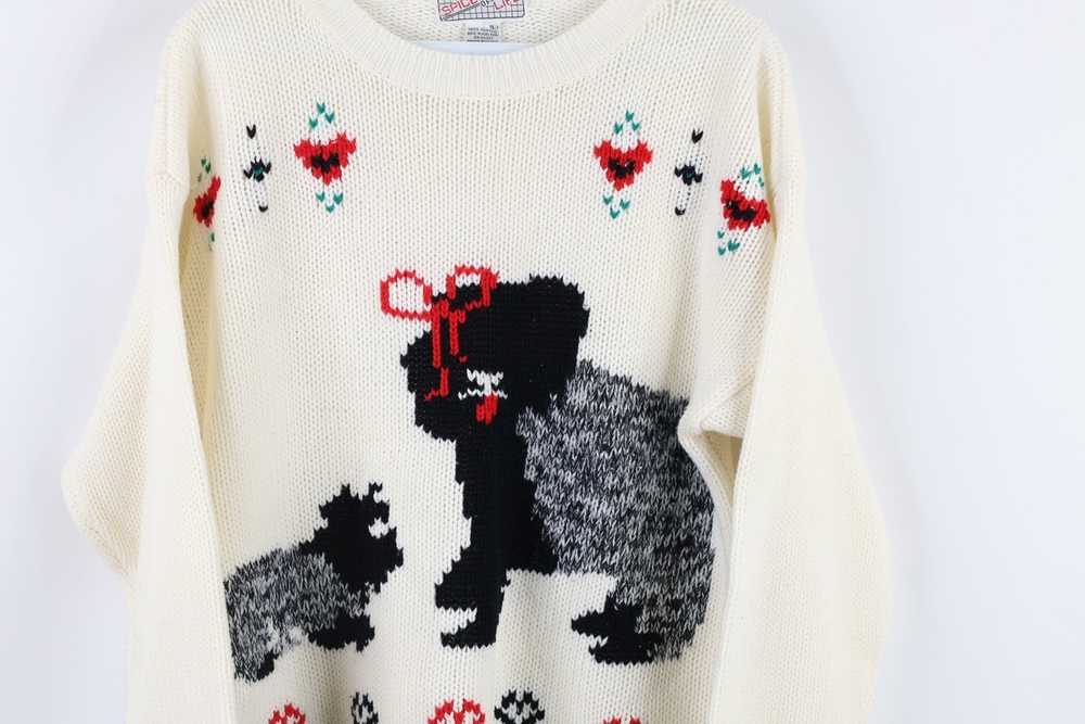 Vintage Vintage 90s Heart Flower Dog Knit Crewnec… - image 3