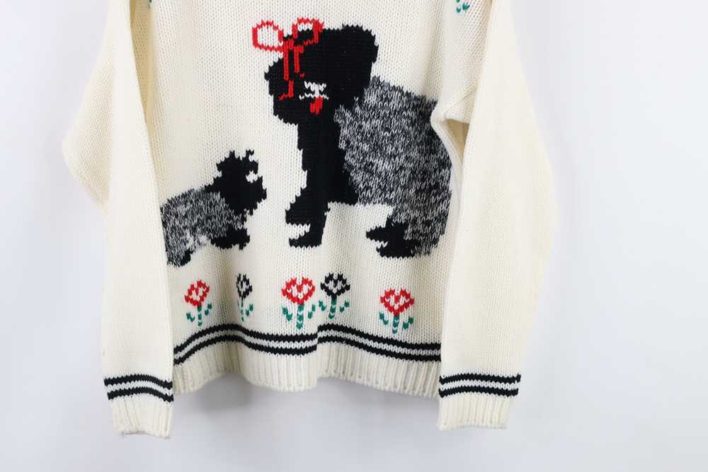 Vintage Vintage 90s Heart Flower Dog Knit Crewnec… - image 4