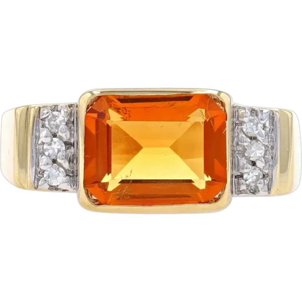 Yellow Gold Citrine & Diamond Ring - 14k Emerald … - image 1