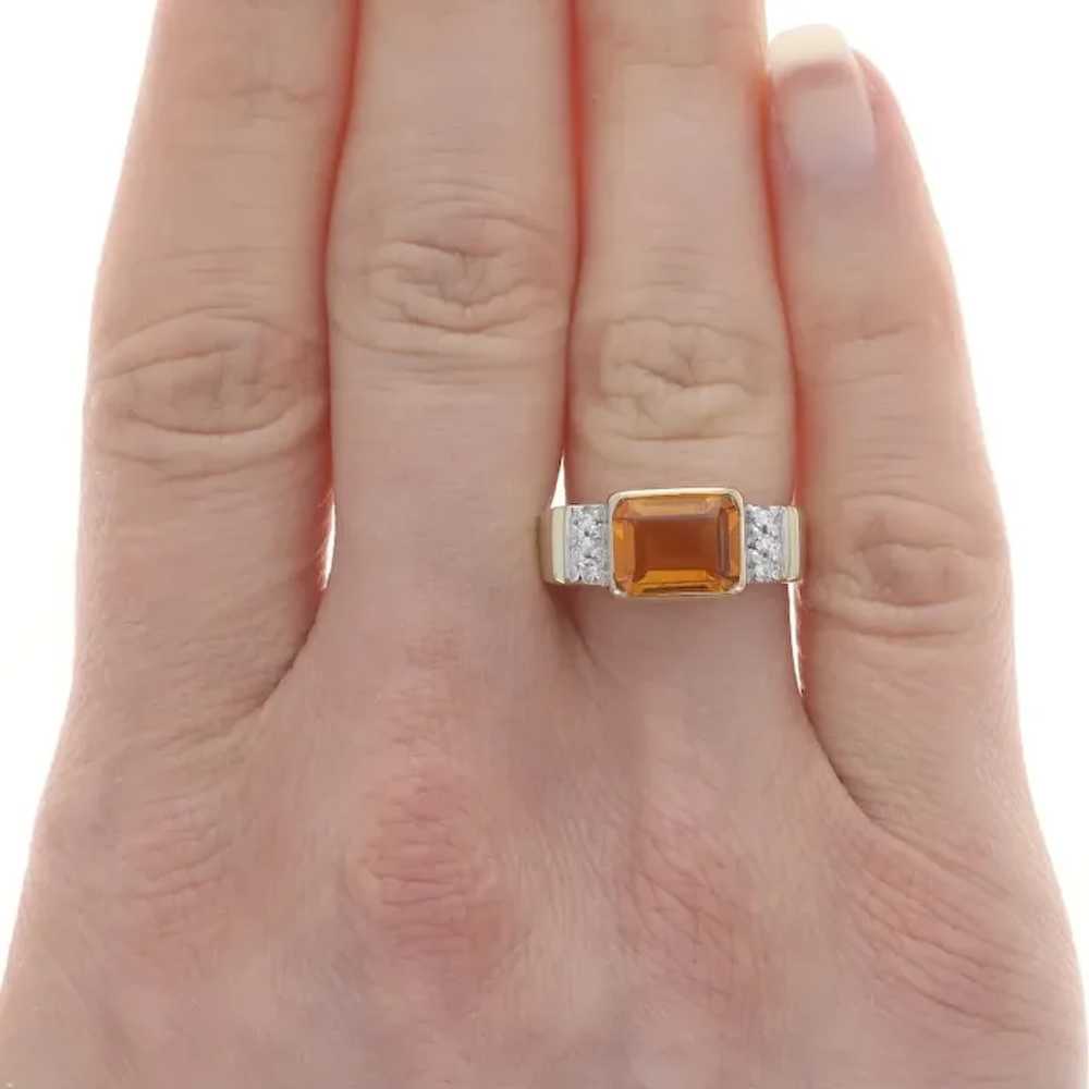 Yellow Gold Citrine & Diamond Ring - 14k Emerald … - image 2