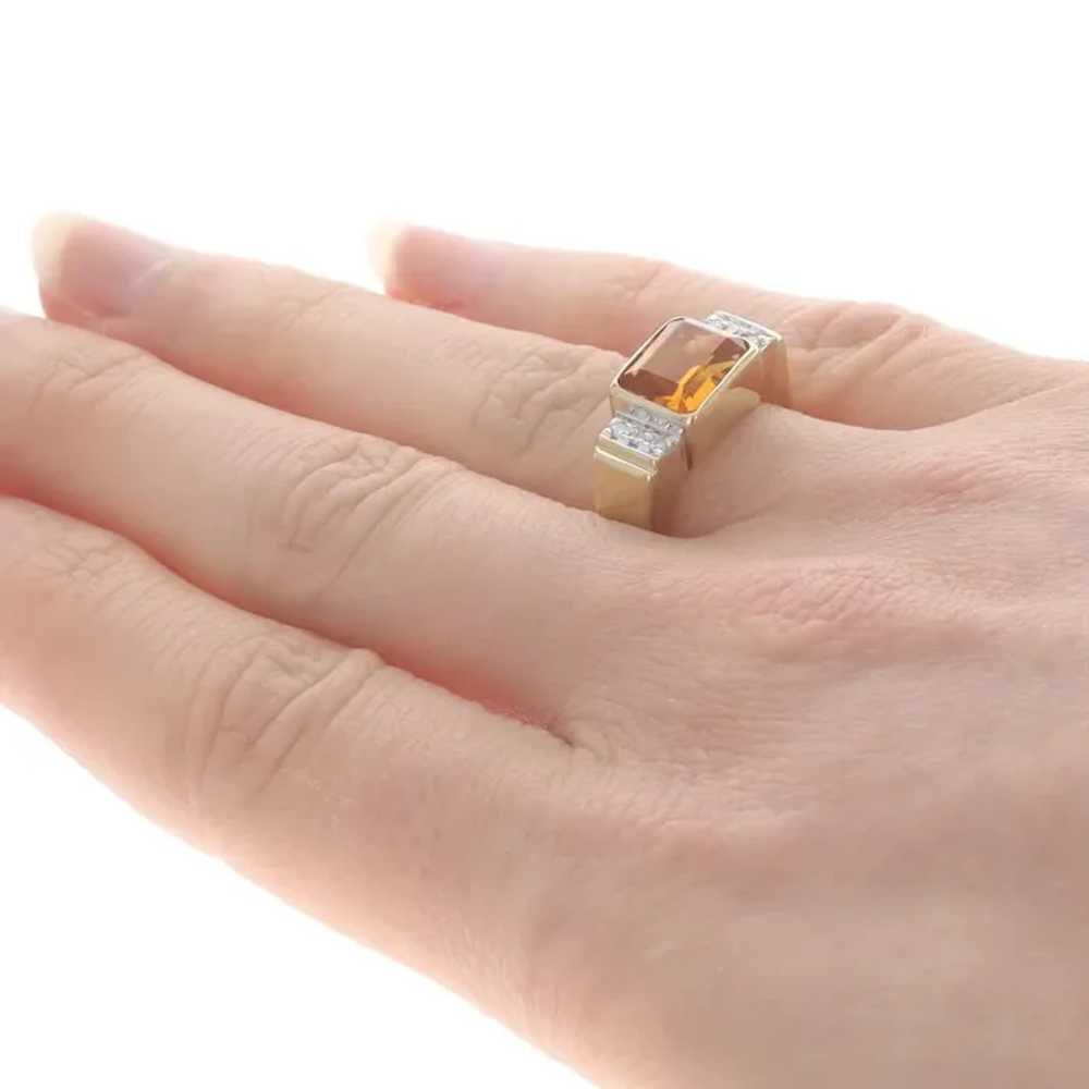 Yellow Gold Citrine & Diamond Ring - 14k Emerald … - image 4