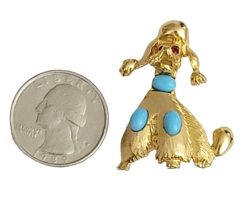 PELL Gold Tone Blue Oval Cabochon Poodle Dog Broo… - image 4