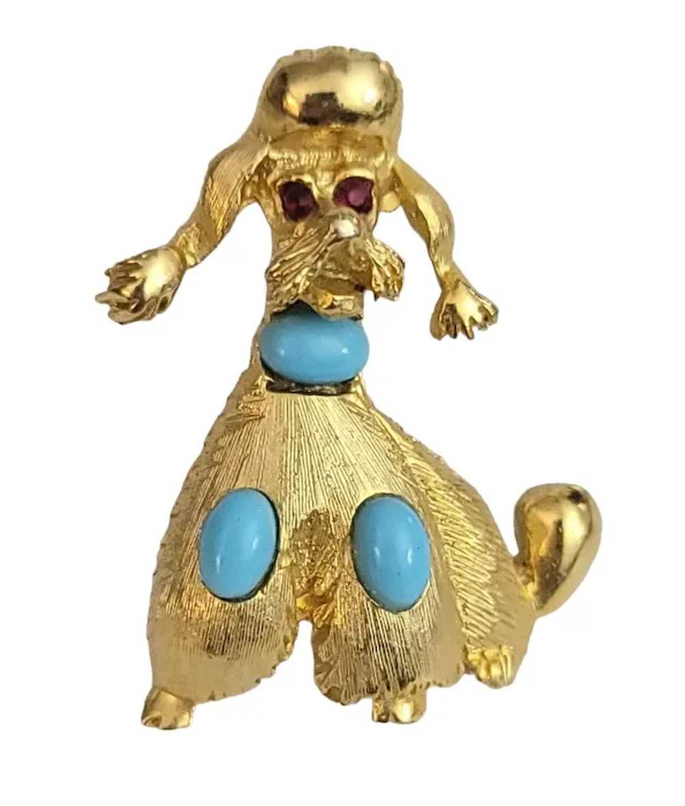 PELL Gold Tone Blue Oval Cabochon Poodle Dog Broo… - image 6