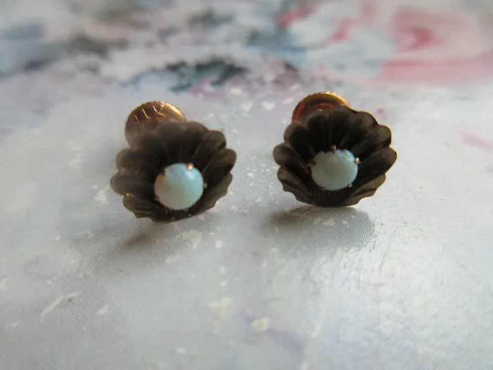 Older Vintage 14K Opal Sea Shell Earrings - image 5