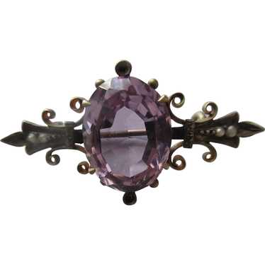 Antique Sterling Amethyst Pin