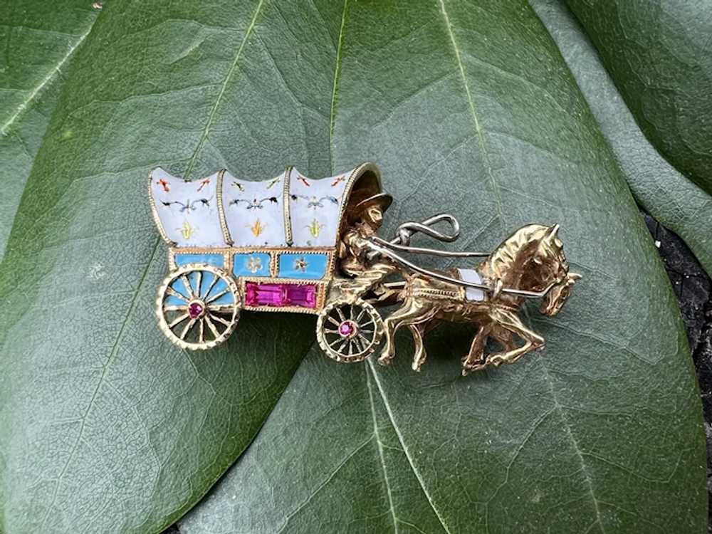 18K Yellow Gold and Enamel Horse Drawn Carriage B… - image 10