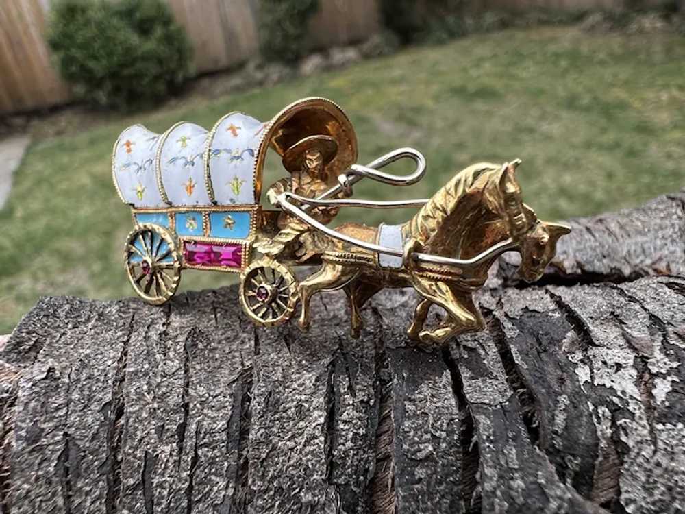 18K Yellow Gold and Enamel Horse Drawn Carriage B… - image 3