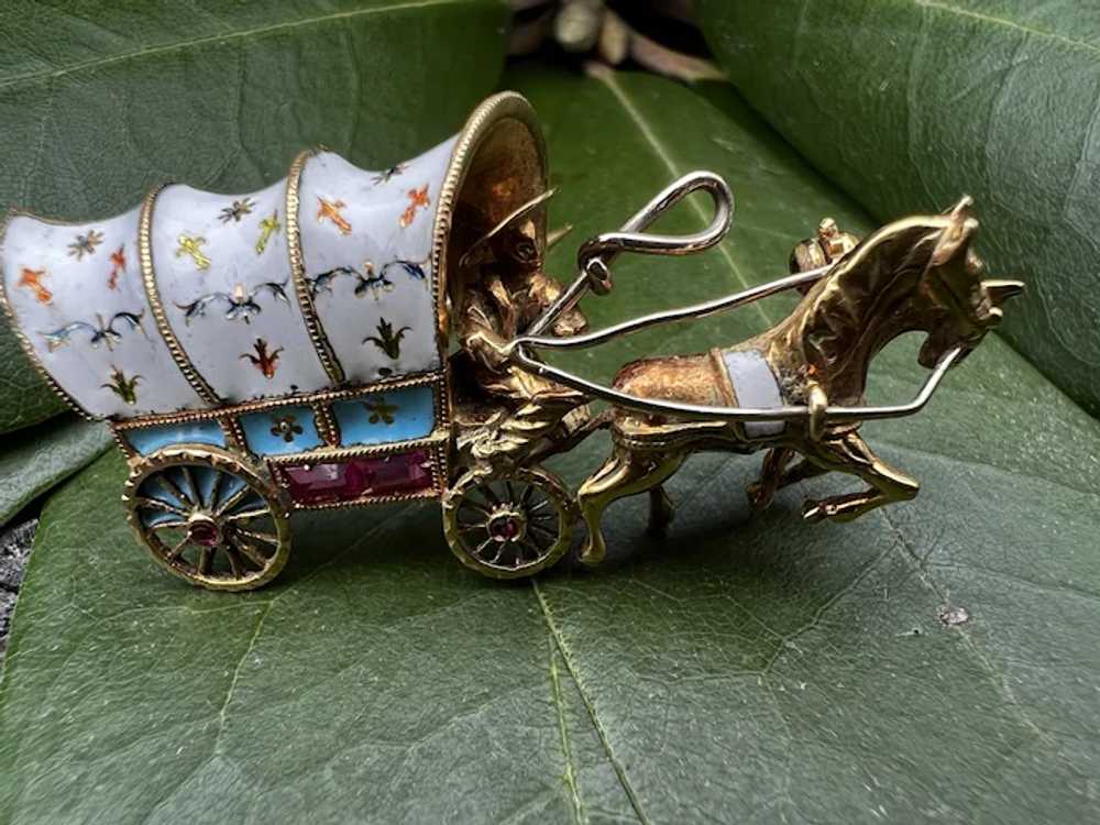 18K Yellow Gold and Enamel Horse Drawn Carriage B… - image 4