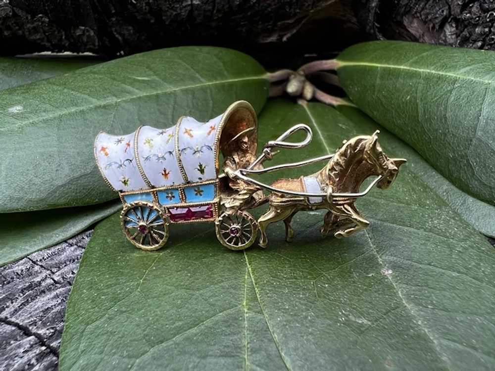 18K Yellow Gold and Enamel Horse Drawn Carriage B… - image 7