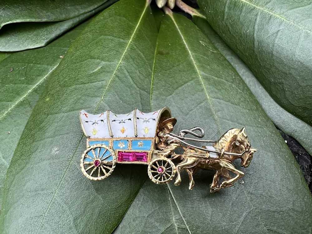 18K Yellow Gold and Enamel Horse Drawn Carriage B… - image 8