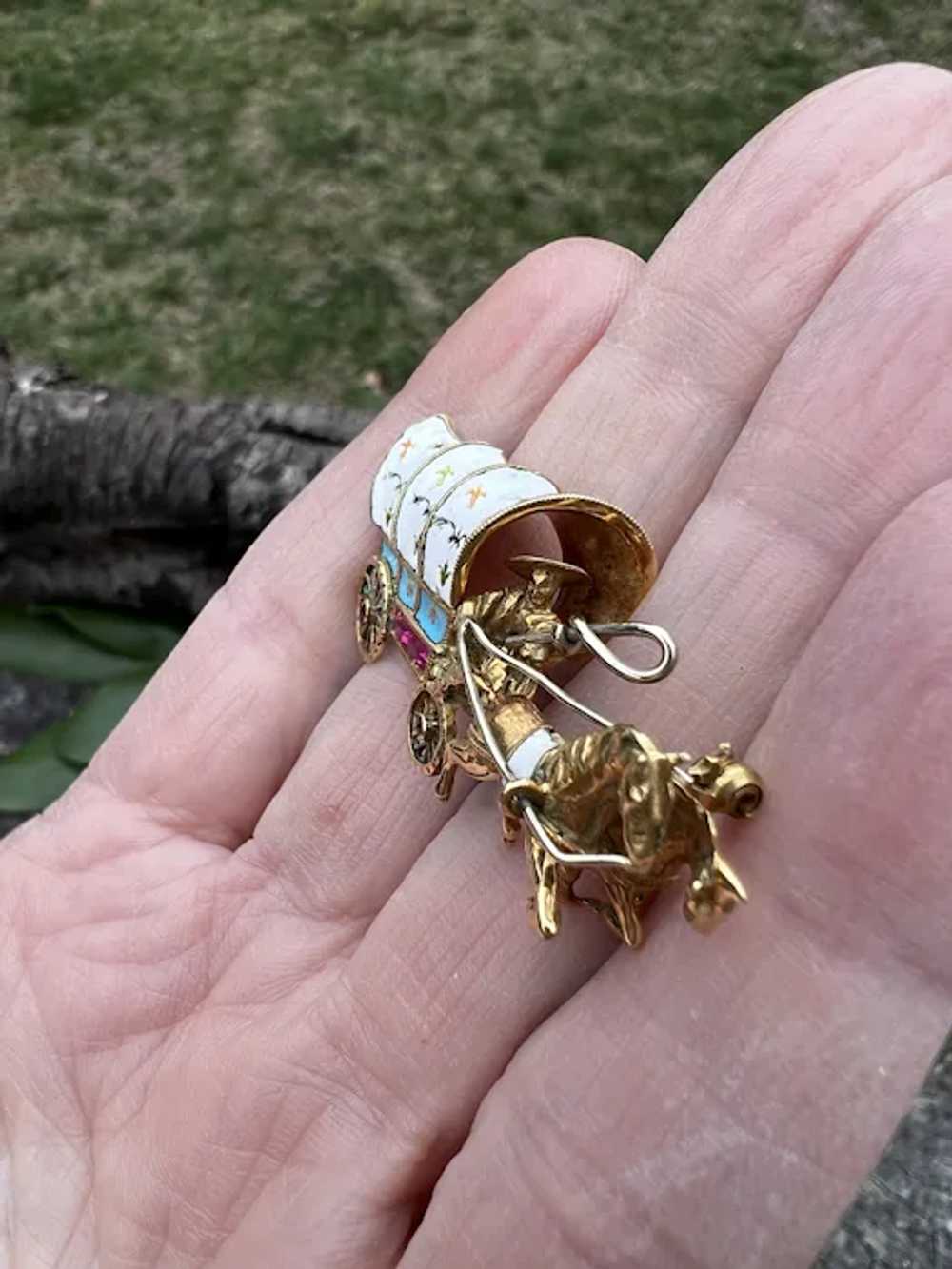 18K Yellow Gold and Enamel Horse Drawn Carriage B… - image 9