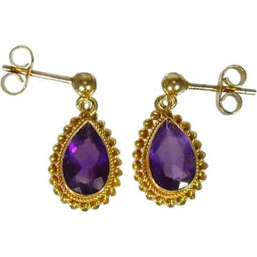 Vintage 9ct yellow gold Amethyst drop earrings - image 1