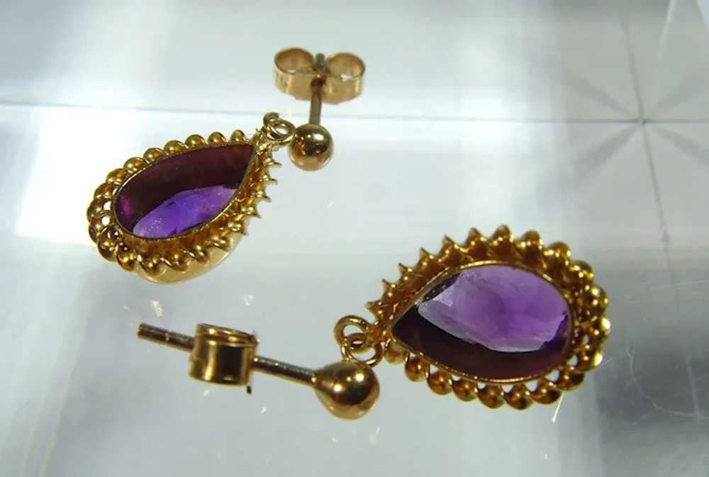 Vintage 9ct yellow gold Amethyst drop earrings - image 4