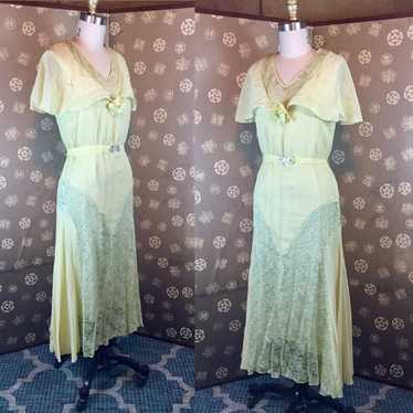 1930s Green Chiffon Day Dress - image 1