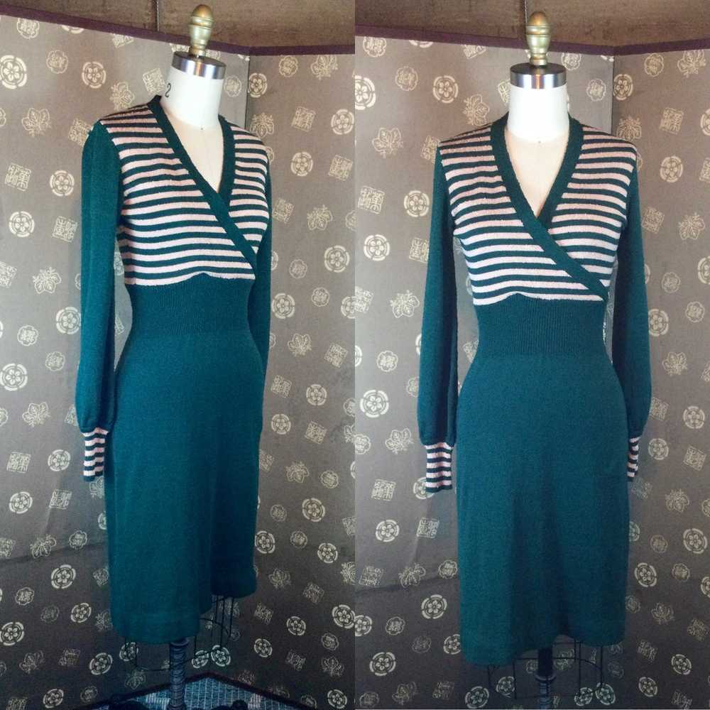 70s does 30s Forest Green Knit Dress - image 2