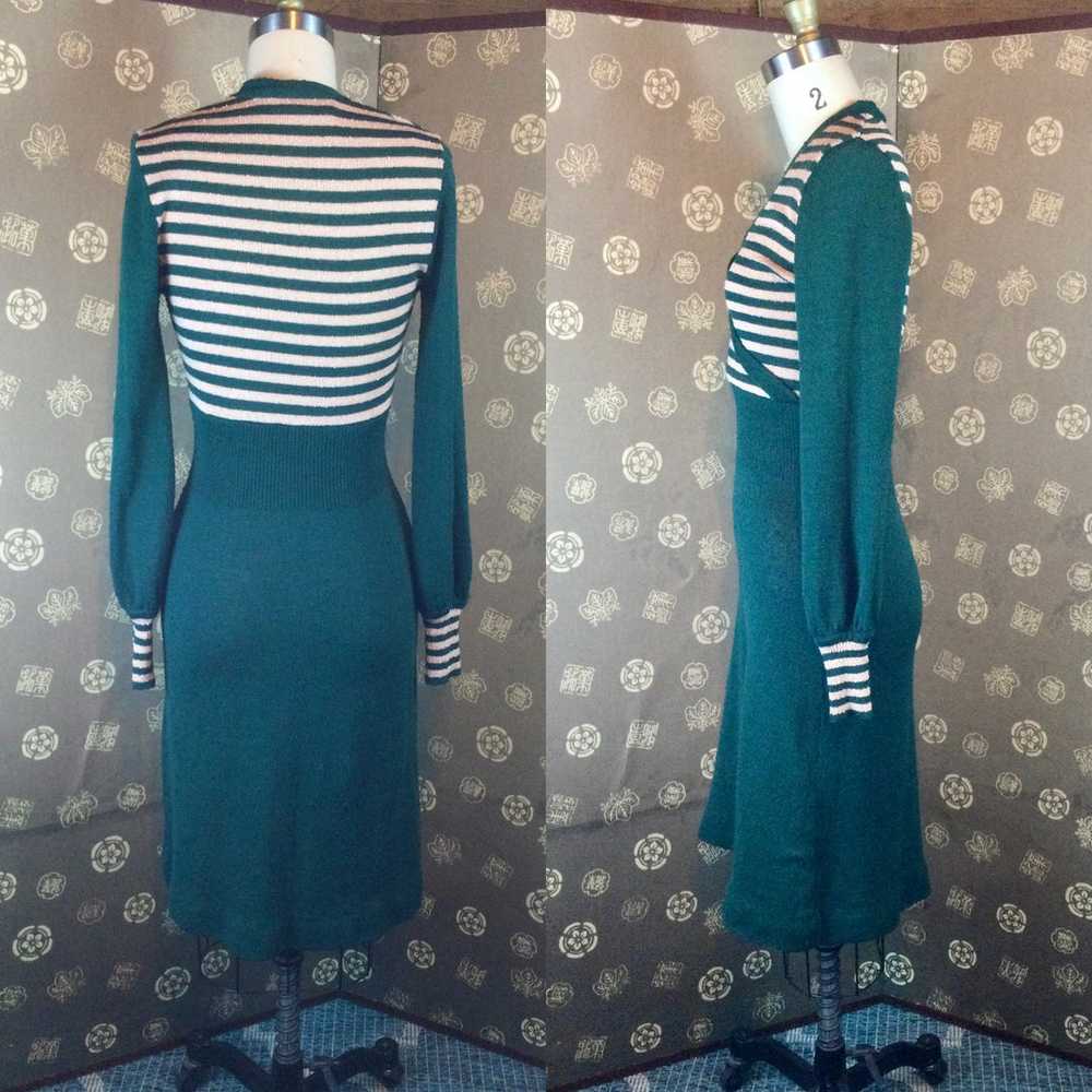70s does 30s Forest Green Knit Dress - image 4