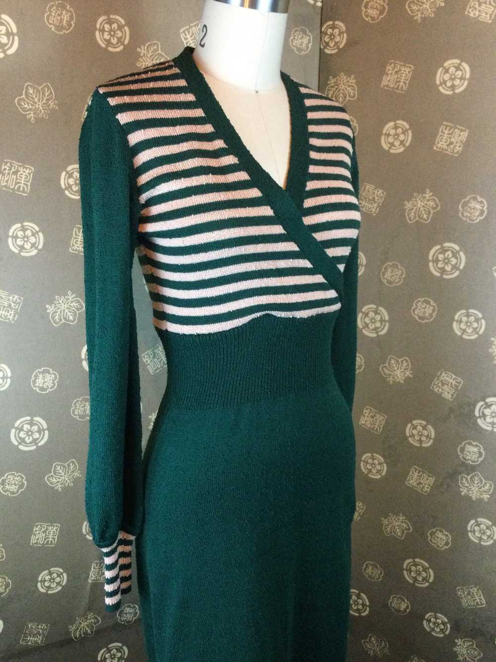 70s does 30s Forest Green Knit Dress - image 7