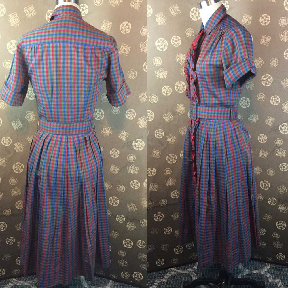 1940s Check Ruffle Front Dress - image 3