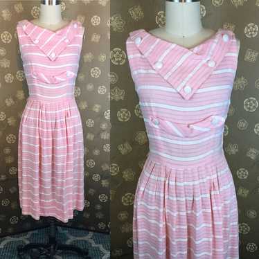 1950s Kerrybrooke Pink and White Striped Dress - image 1
