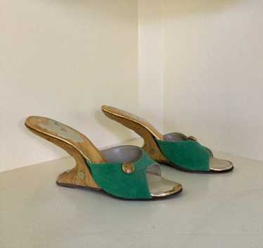 1950s Gold and Green Boomerang Mules - image 1