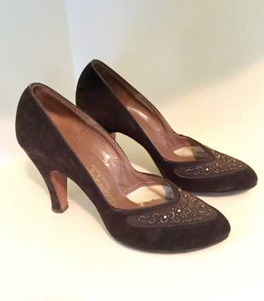 1950s Beaded Suede Pumps by DeLiso Debs