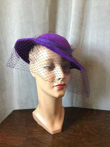 1940s Purple Veiled Hat