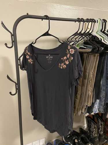 American Eagle Outfitters Black Floral Shirt