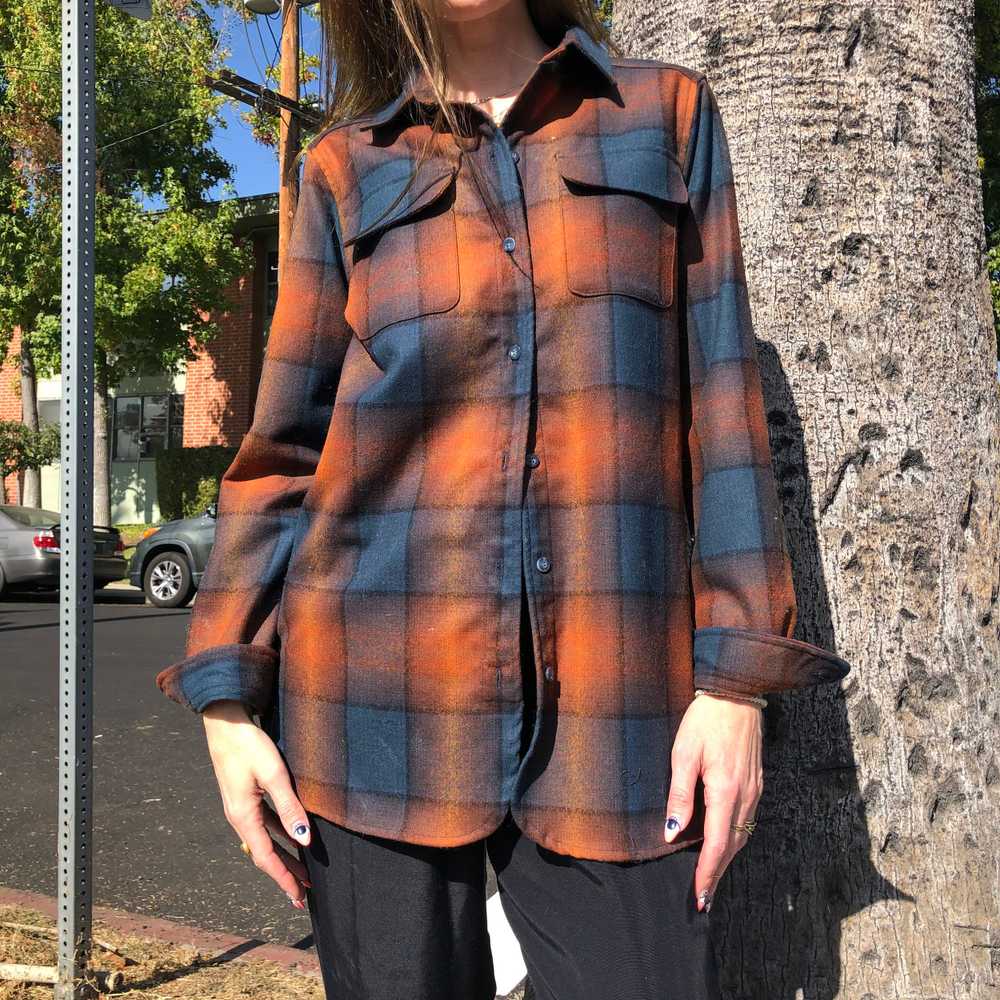 vintage y2k wool plaid pendleton flannel rust nav… - image 1