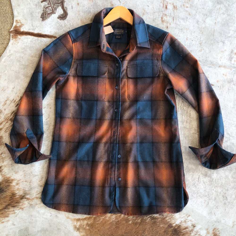 vintage y2k wool plaid pendleton flannel rust nav… - image 3