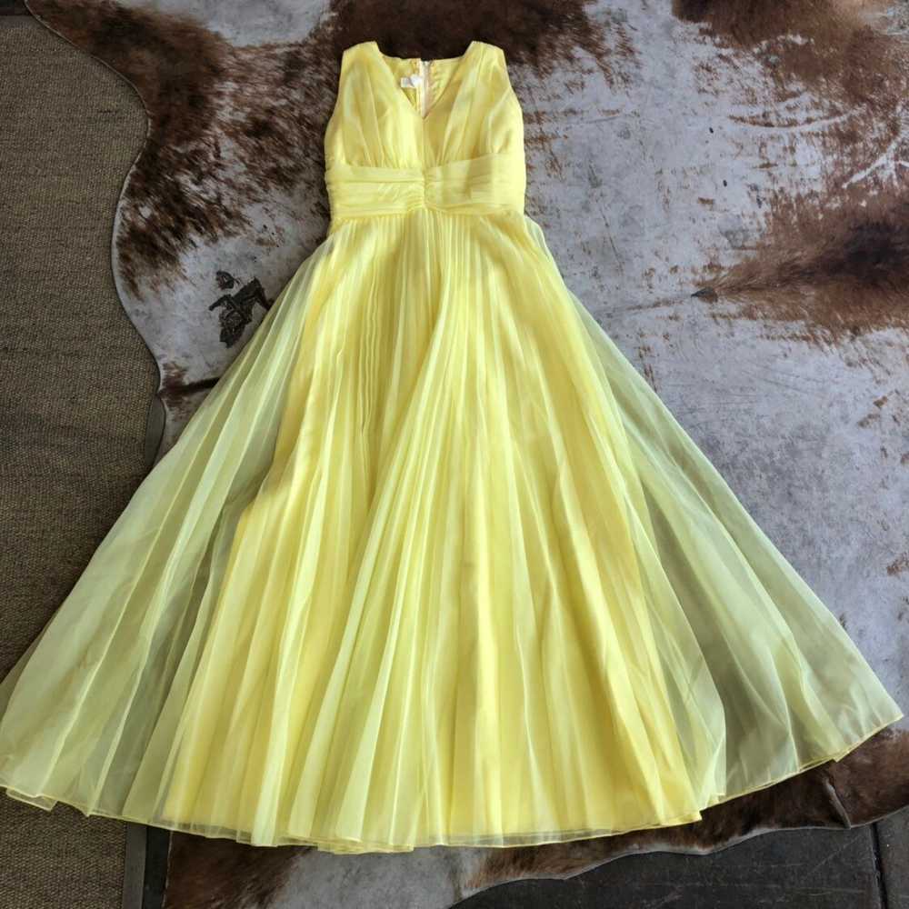 vintage 60s tulle prom yellow maxi gown special o… - image 2