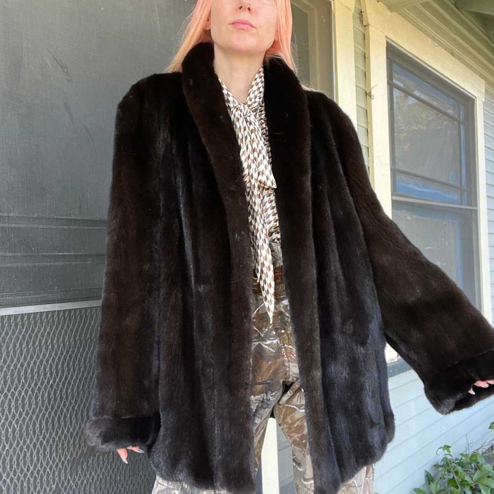 vintage 60s mink fur winter coat designer chocola… - image 2