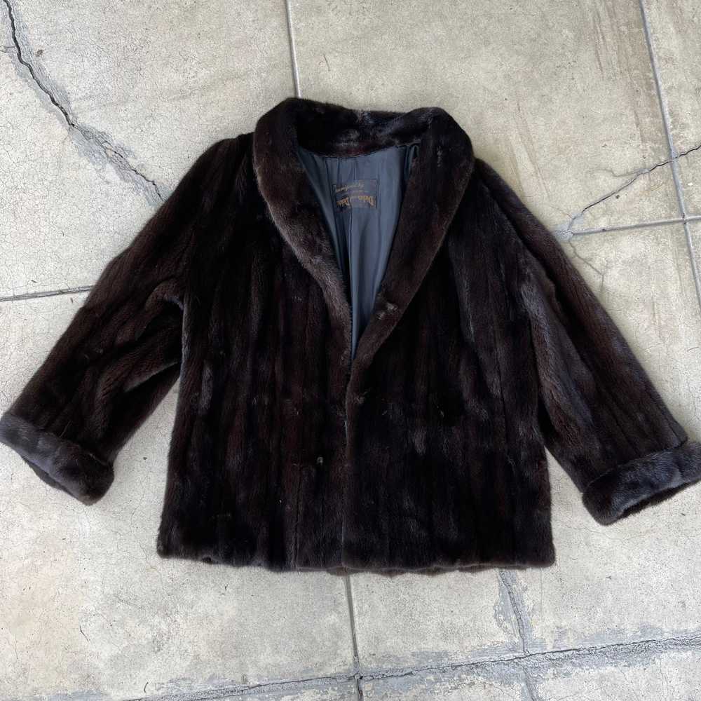 vintage 60s mink fur winter coat designer chocola… - image 3