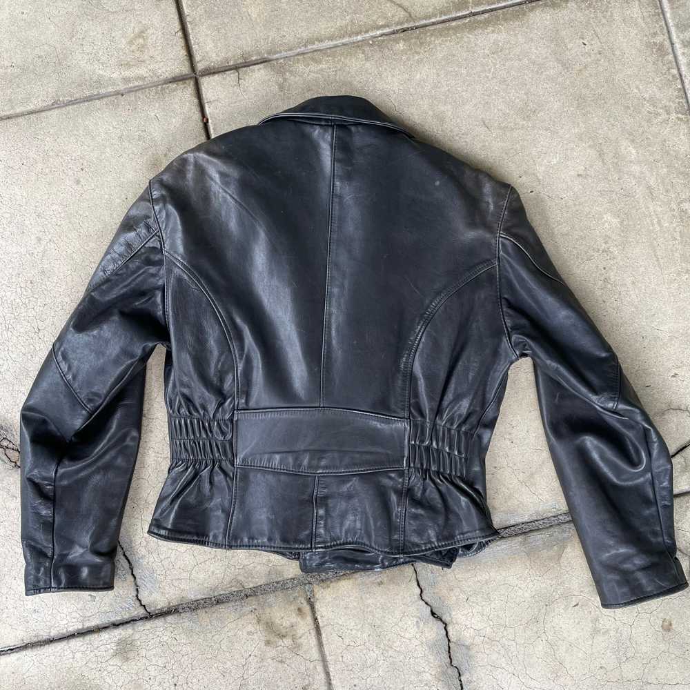 vintage 90s y2k black heavy leather motorcycle ja… - image 4