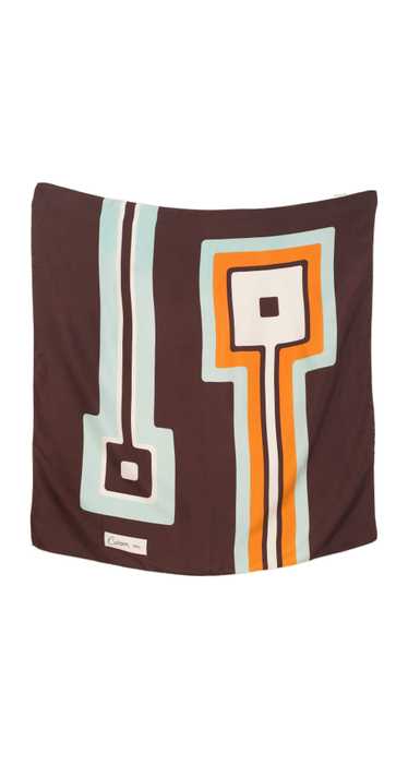 Carven 1960s Mod Geometric Print Brown Silk Twill 