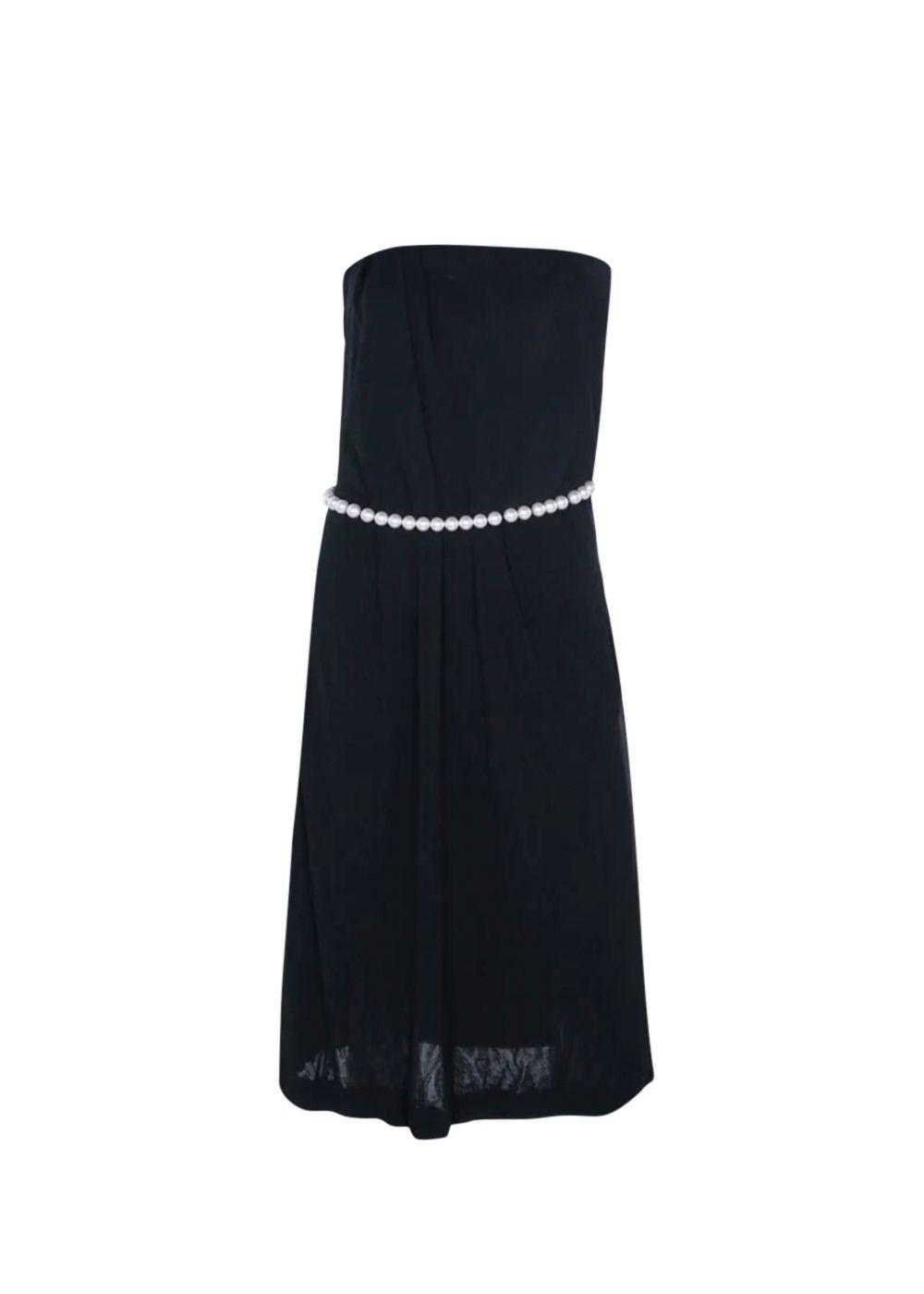 Chanel Black Strapless Faux Pearl Belt Detail Dre… - image 1