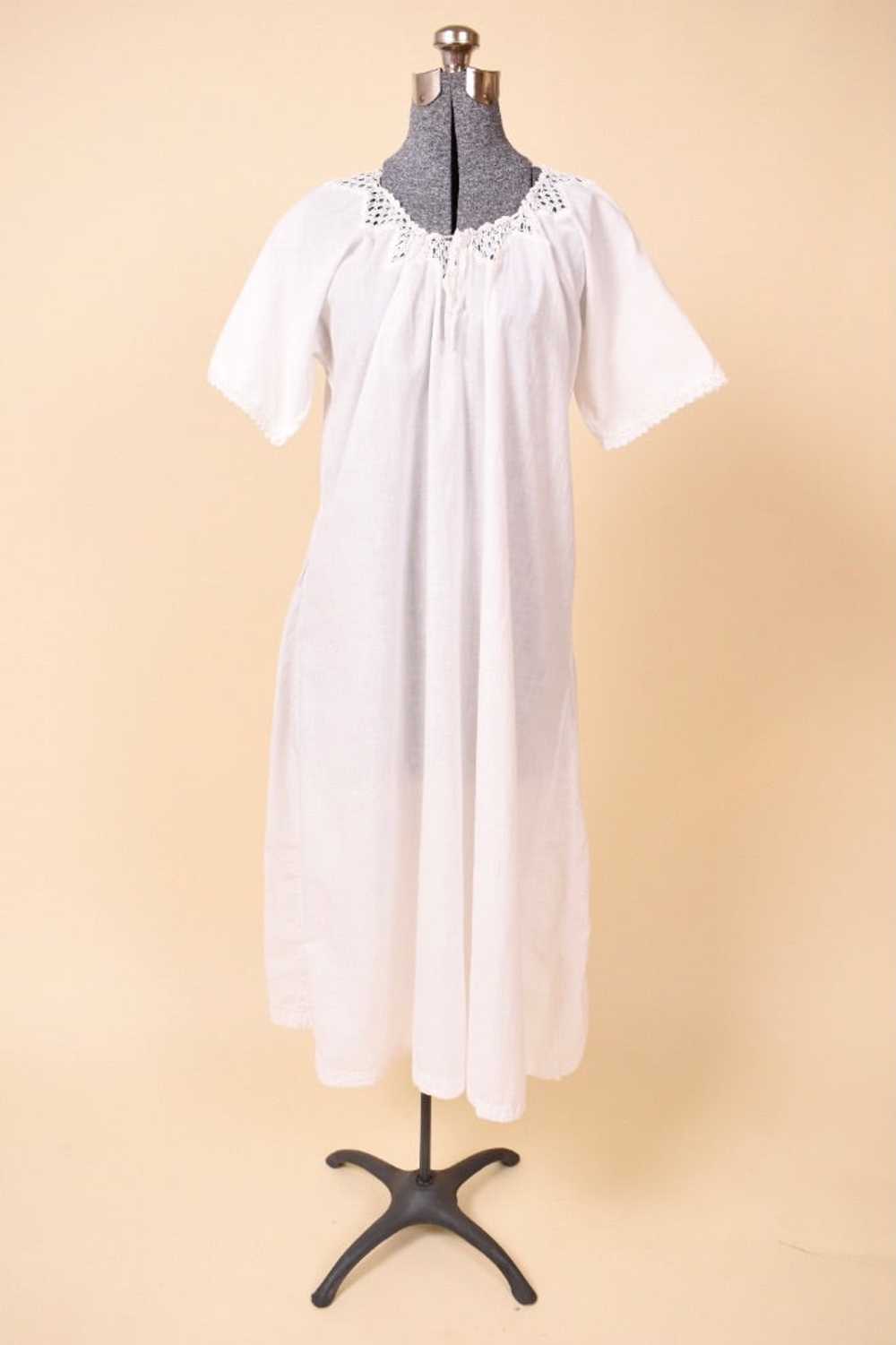 White Antique Nightgown with Crochet Ribbon Neckl… - image 1