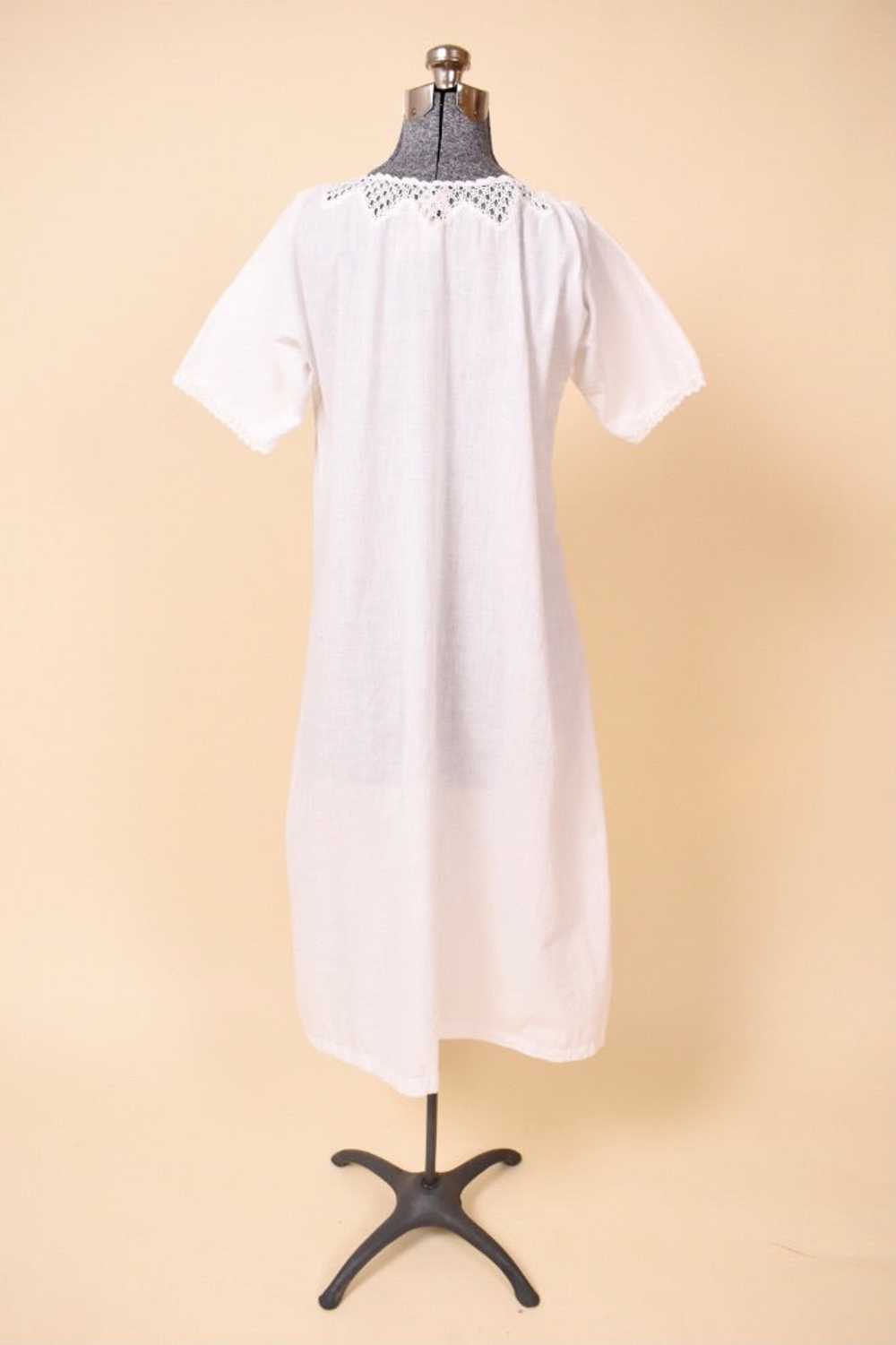 White Antique Nightgown with Crochet Ribbon Neckl… - image 3