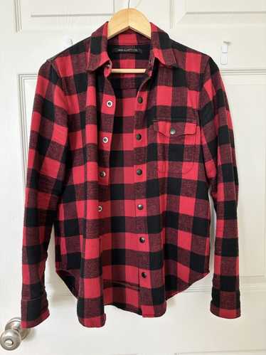 John Elliott 41 Overshirt Red Flannel w Leather Yo