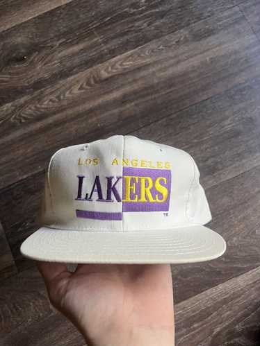Vintage 90s LA Lakers Paintbrush Splash Logo 7 Snapback Hat - BIDSTITCH