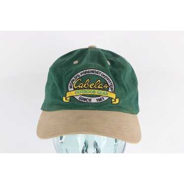 VINTAGE Cabelas Hat Cap Adjustable Green Yellow Script Fishing Camping  Hiking