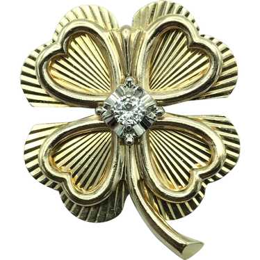 14K .15 CTW Diamond 4-Leaf Clover Brooch