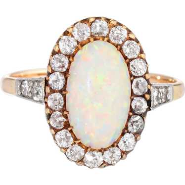 Antique Victorian Opal Diamond Ring 9 Karat Yello… - image 1
