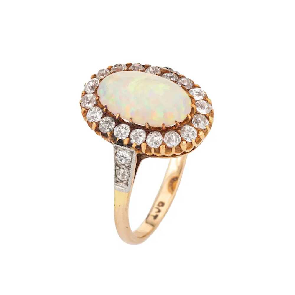 Antique Victorian Opal Diamond Ring 9 Karat Yello… - image 2
