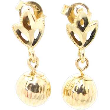 14k Yellow Gold Drop Diamond Cut Ball Earrings - image 1