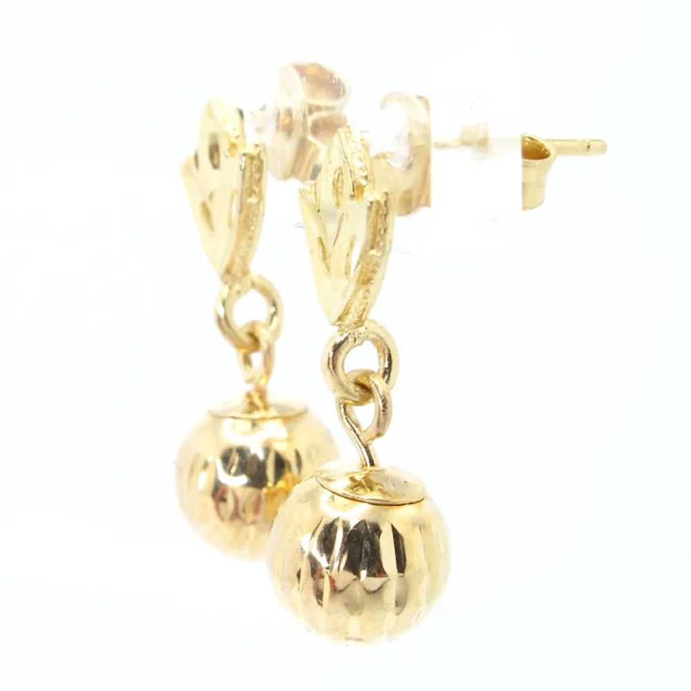 14k Yellow Gold Drop Diamond Cut Ball Earrings - image 2
