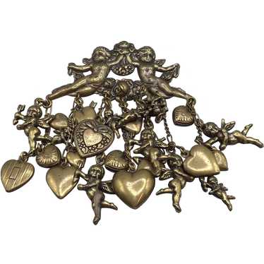 Cluster of Hearts Angels Brooch Charm Dangles Anti