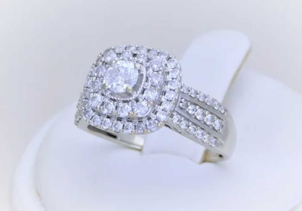 14k White Gold Natural Diamond Double Halo Ring - image 2