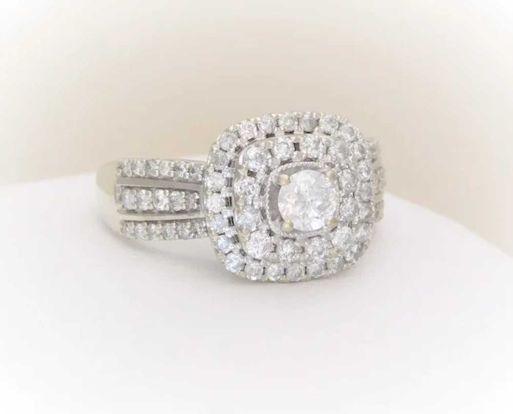 14k White Gold Natural Diamond Double Halo Ring - image 9