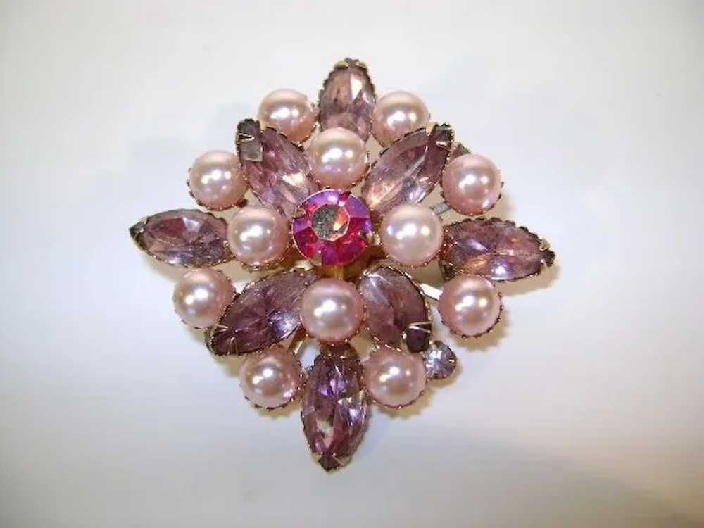 VINTAGE Classic Simple Rose Rhinestones and Pink … - image 1