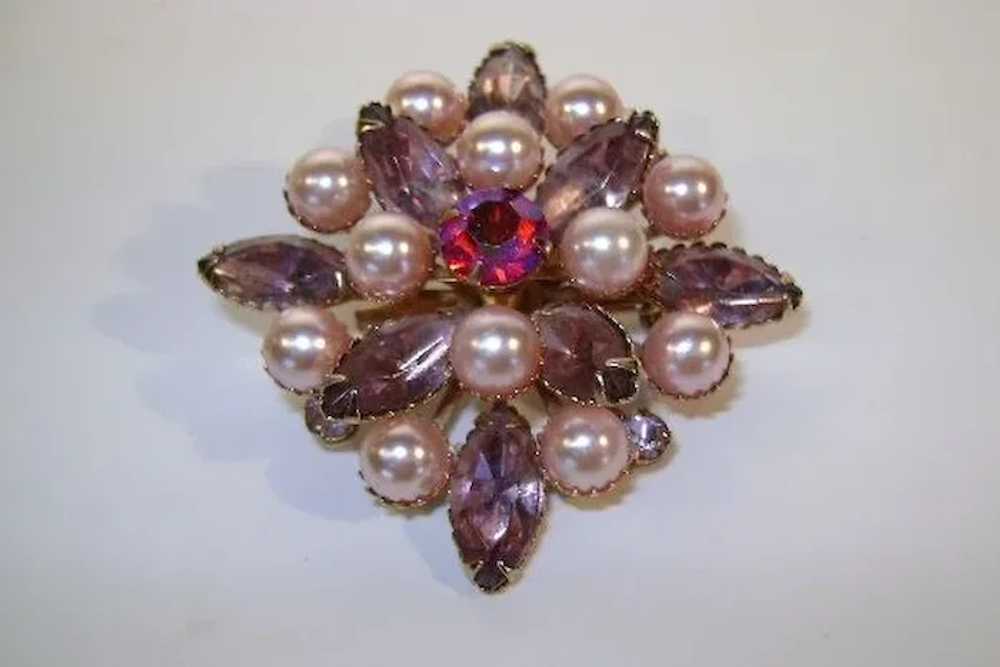 VINTAGE Classic Simple Rose Rhinestones and Pink … - image 2